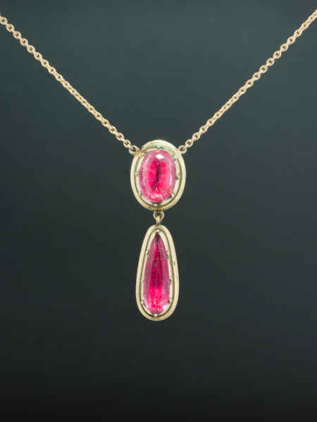 Antique Victorian Pink Topaz Gold Drop Shape PEndant Necklace