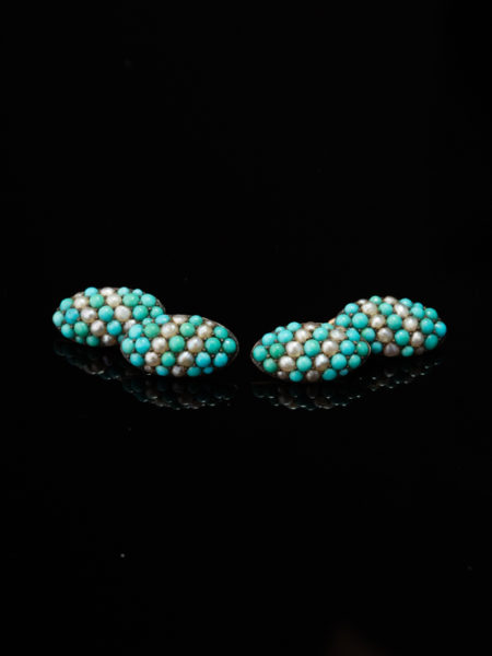 VICTORIAN GENUINE TURQUOISE AND PEARL CUFFLINKS