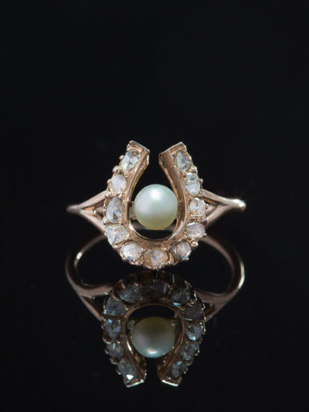 VICTORIAN NATURAL PEARL AND DIAMOND HORSESHOE LUCKY RING