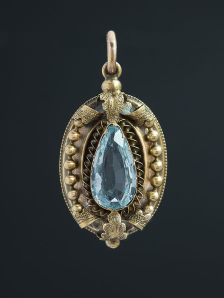 Antique  Victorian Natural Blu Aquamarine Drop Shape Pendant