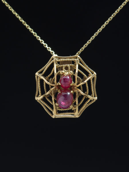 Victorian Antique Natural Ruby Spider On Web Pendant