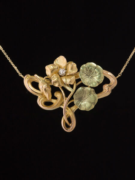 Antique Art Nouveau Diamond Four Colours Gold Pendant Necklace