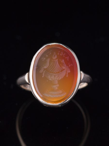 Rare Antique Victorian Carnelian Intaglio Sentimental Signet Ring