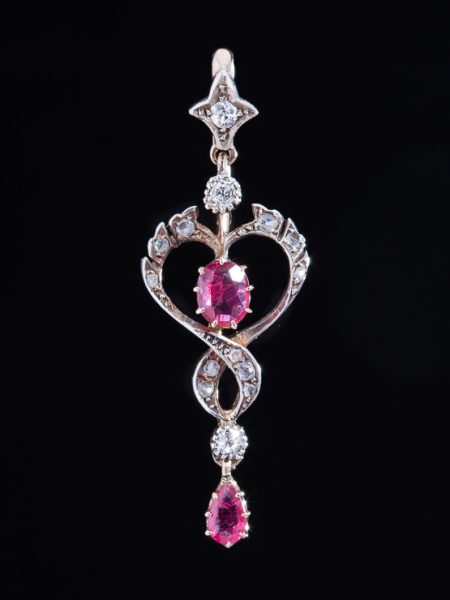 Edwardian Ruby And Diamond Sophisticated Gold Heart Antique Pendant
