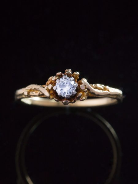 Sublime Vintage Modernist Romantic Diamond Solitaire Single Stone Flower Ring