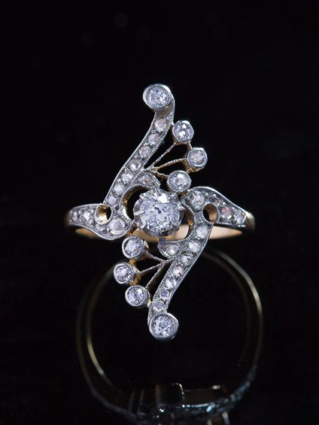 Genuine Antique Art Nouveau Dreamy Diamond Statement Panel Ring