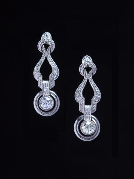 Antique Genuine Art Deco Sophisticated Diamond Drop Earrings