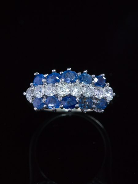 Vintage Glorious Natural Sapphire And Diamond Three Row Ring