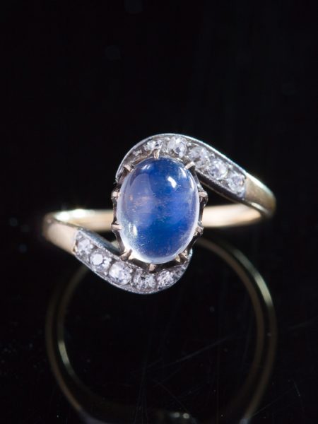 Antique Edwardian Dreamy Natural Moonstone And Diamond Solitaire Ring