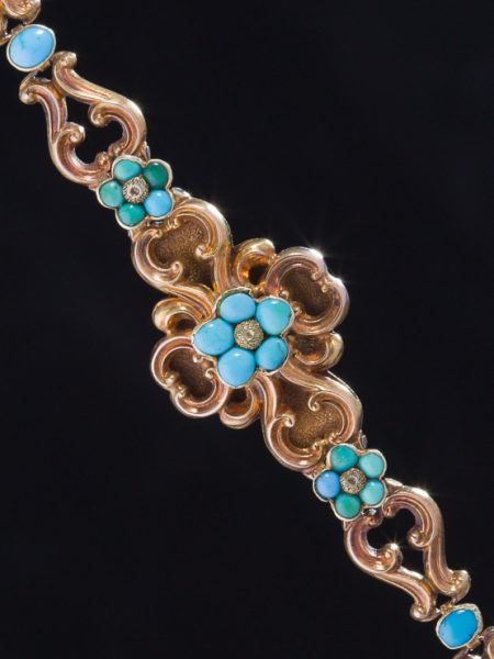 Antique Victorian Turquoise Forget Me Not Locket Flower Bracelet