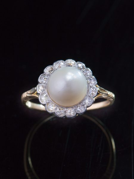 Antique Edwardian Saltwater Pearl And Diamond Elegant Cluster Ring