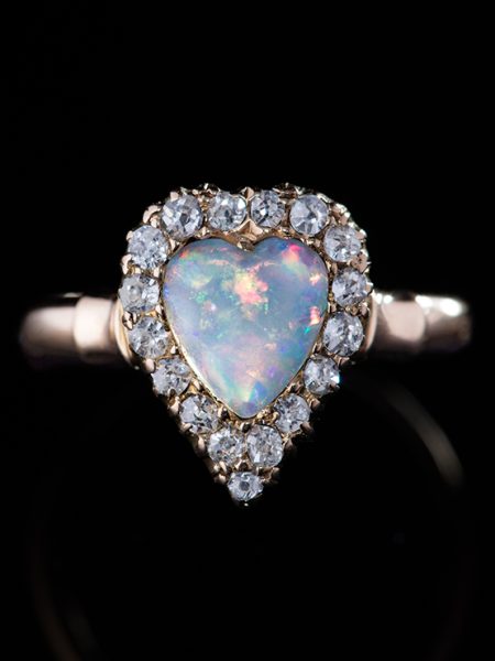 Antique Late Victorian Natural Opal And Diamond Romantic Heart Cluster Ring