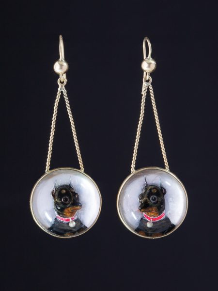 Antique Victorian Animal Crystal Essex Reverse Intaglio Pinscher Dog Earrings