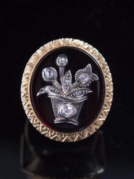 Vintage Onyx And Diamond Flower Basket Statement Ring