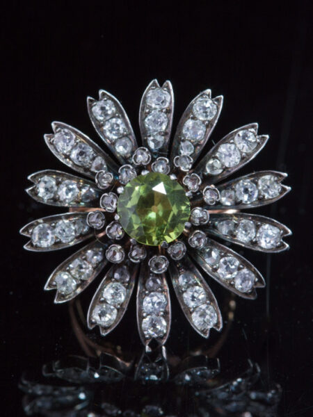Victorian Natural Peridot And Diamond Cocktail Flower Ring