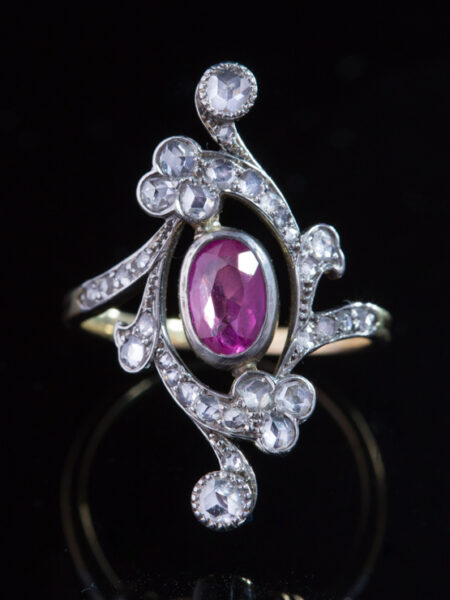 Art Nouveau Natural No Heat Natural Pink Sapphire and Diamond Dreamy Ring