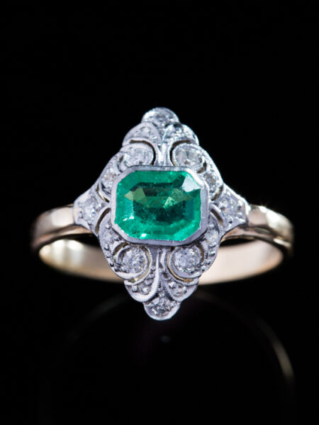 Art Deco Natural Emerald And Diamond Navette Cluster Ring