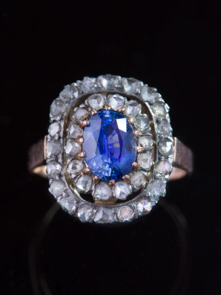 Edwardian Natural Sapphire And Diamond Halo Cluster Ring