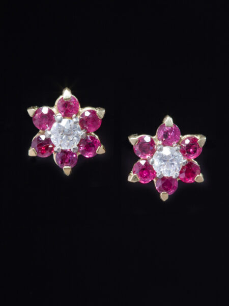 Vintage Natural Ruby And Diamond Timeless Flower Star Earrings