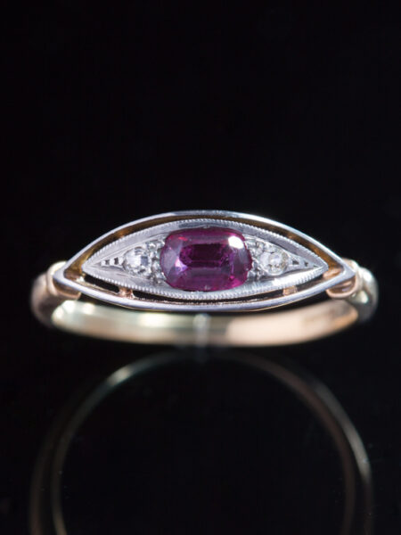 Antique Art Deco Natural Ruby And Diamond Three Stone Ring