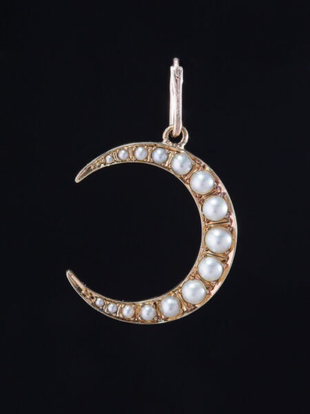 Antique Victorian Natural Saltwater Pearl Romantic Crescent Moon Pendant