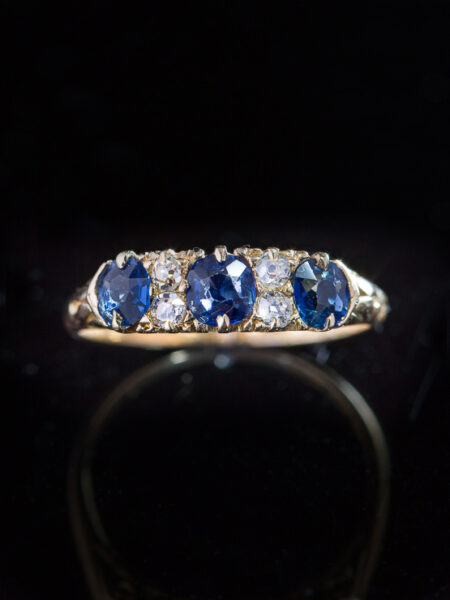 Victorian Natural Sapphire And Diamond Timeless Three Stone Ring