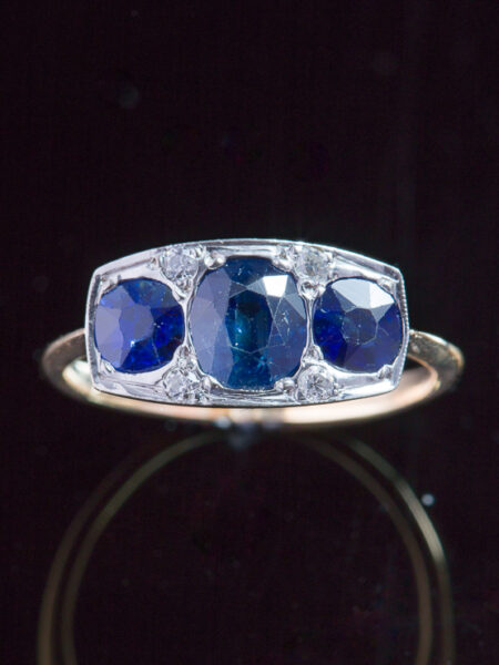 Art Deco Natural Sapphire And Diamond Trilogy Three Stone Ring