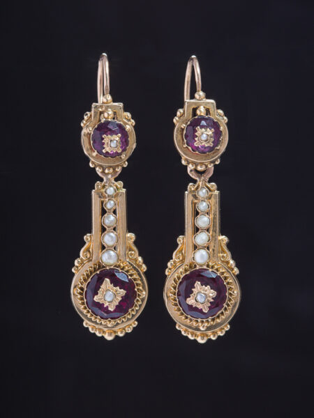 Victorian Pearl and Paste French Day And Night Gold Earrings