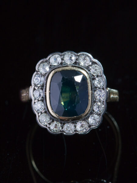 Victorian Natural Sapphire And Diamond Cluster Halo Ring