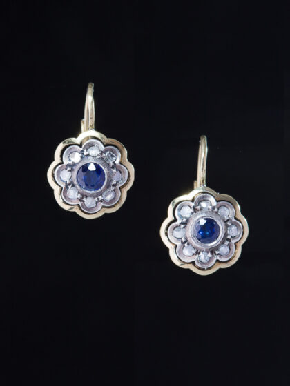 Antique flower sapphire and diamond drop earrings