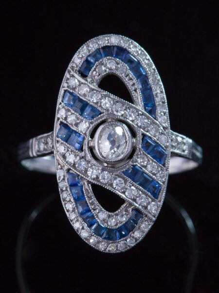 Art Deco Natural Sapphire And Diamond Platinum Ring