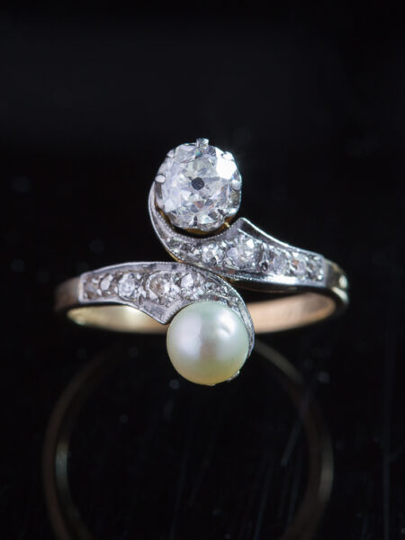 Edwardian Saltwater Pearl and Diamond romantic ring