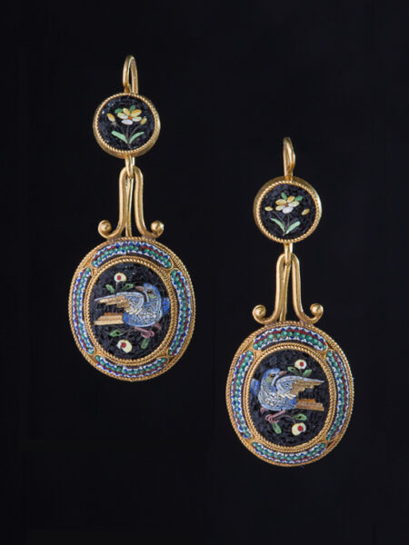Victorian Rare Gold Micromosaic Drop Earrings